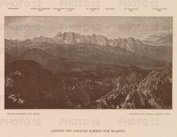 Ansicht des Gosauer Kammes vom Blassen, View of the Gosaukamm, page, photomechanical print, number: