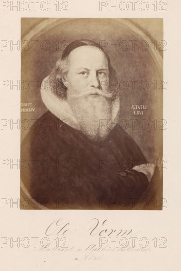 Photo reproduction of a painting depicting a portrait of Olaus Wormius, Ole Vorm, photograph,
