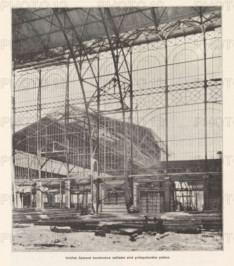 Construction of the Industrial Palace under construction in Prague, Stavba veze na prumyslovem