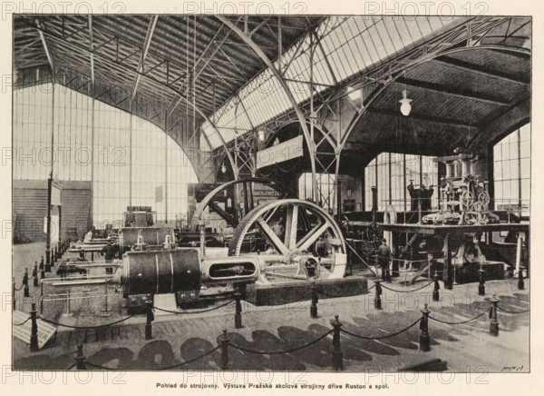 Interior of a machine room. Interior of the Ruston mechanical drive company in Prague, Interior of