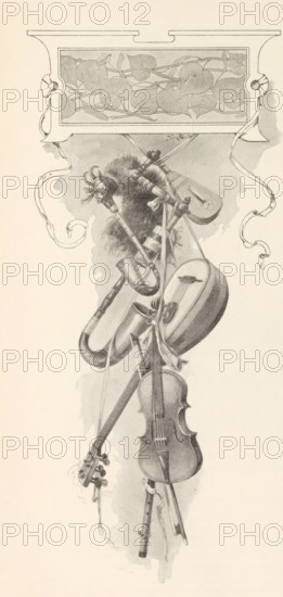 Altoviola, Viola d'amour, Housle, Three violins, page, photomechanical print, Prague, cliché maker: