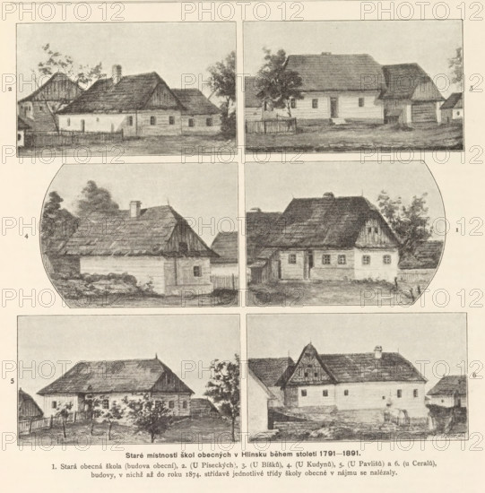 Staré mistnosti skol obecných v Hlinsku behem stoleti 1791-1891, Six photo reproductions of