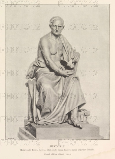 History, Sculpture, depicting a personification of history, page, photomechanical print, Prague,