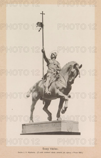 Svatý Václav, Equestrian statue of Saint Wenceslaus, page, photomechanical print, Prague, cliché