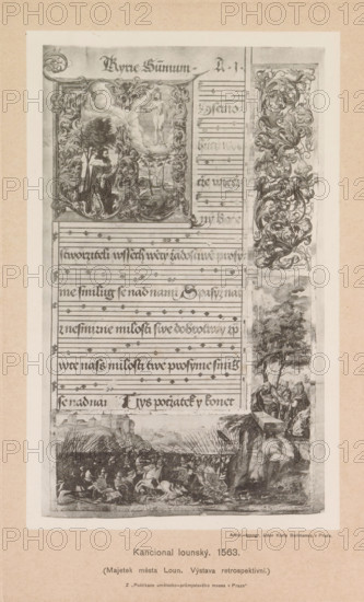 Kancional lounge. 1563, Photo reproduction of a page of a hymnal from Louný, reproduction, page,