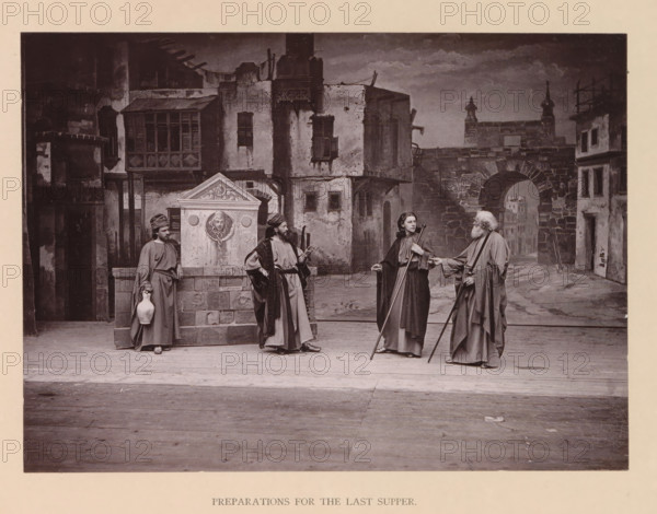 Preparations for the last supper, page, photomechanical print, inscription: 'Gemeinde Oberammergau