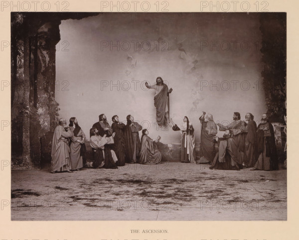 The ascension, page, photomechanical print, inscription: 'Gemeinde Oberammergau Passionsspiel