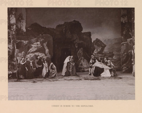 Christ is borne to the sepulchre, page, photomechanical print, inscription: 'Gemeinde Oberammergau