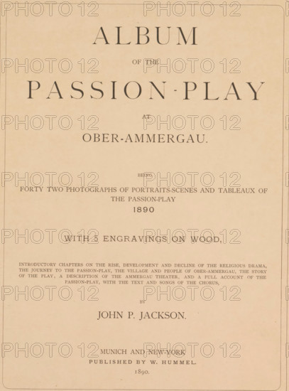 Album of the passion-play at Ober-Ammergau, book, bookplate: 'ex libris SFJ', writer (clerical