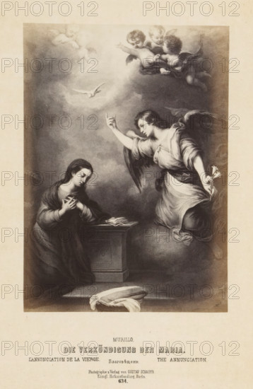 Photo reproduction of a print after a painting of the Annunciation by Bartolomé Esteban Murillo,