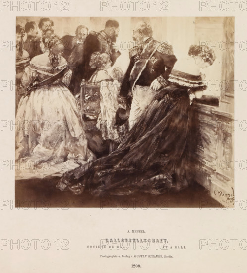 Ballgesellschaft, Photographic reproduction of a painting of people at a ball by Adolf Menzel,