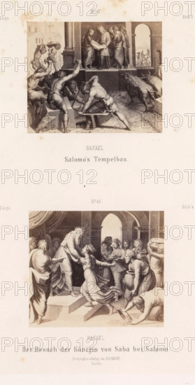 Photo reproductions of prints after frescoes depicting the construction of Solomon's Temple and the