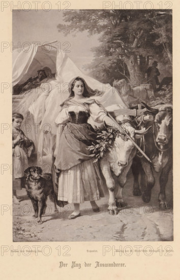 Der Zug der Auswanderer, Photo reproduction of a painting depicting Dorothea in the refugee stream,