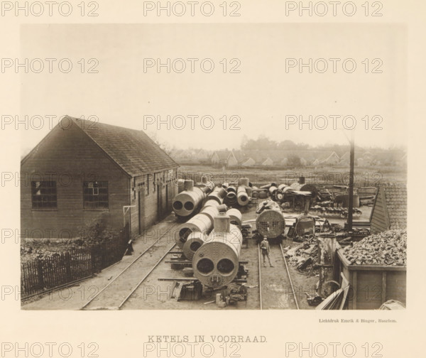 Boilers in stock, View of steam boilers at the machine factory of Stork & Co. Brothers, page,