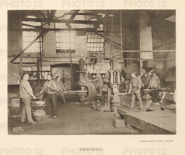 Forge, Interior with workers of the forge of the machine factory of Gebroeders Stork & Co, page,