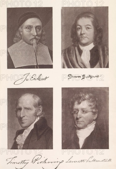 Photo reproductions of a portrait of John Endicott, Simon Bradstreet, Timothy Pickering and