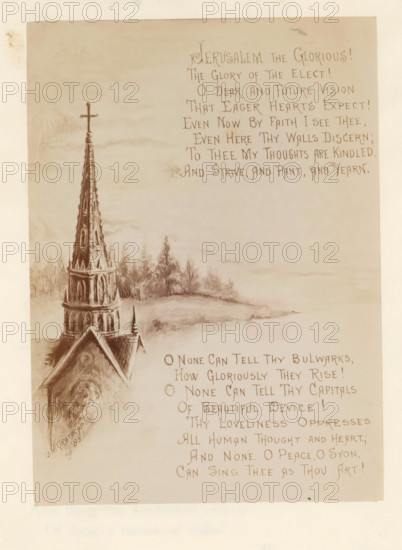 Photo reproduction of a verse from the poem The Celestial Country with illustrations, photograph,