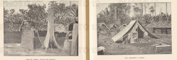 Mon campement a Liboko, Photo reproduction of a drawing depicting a tent in Liboko, reproduction,