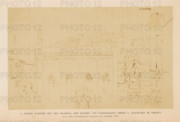 Photo reproduction of a drawing depicting an exterior of the Chiesa di San Pietro Martire in