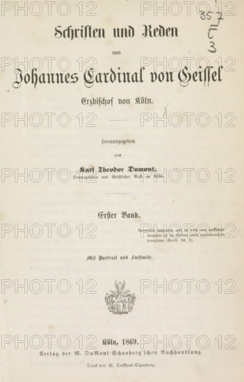 Schriften und Reden von Johannes Cardinal von Geissel Erzbischof von Köln : Erster Band, book,