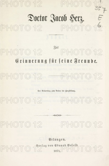 Doctor Jacob Hertz : zur Erinnerung für seine Freunde, book, publisher: Verlag von Eduard Befold,