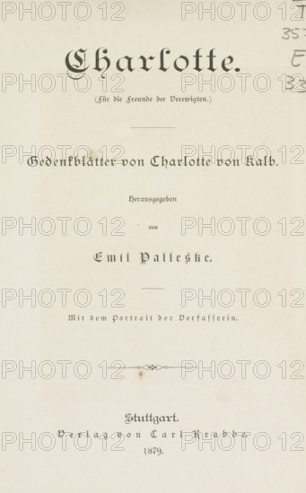 Charlotte, book, writer (clerical worker): Emil Palleske, publisher: Verlag von Carl Krabbe,