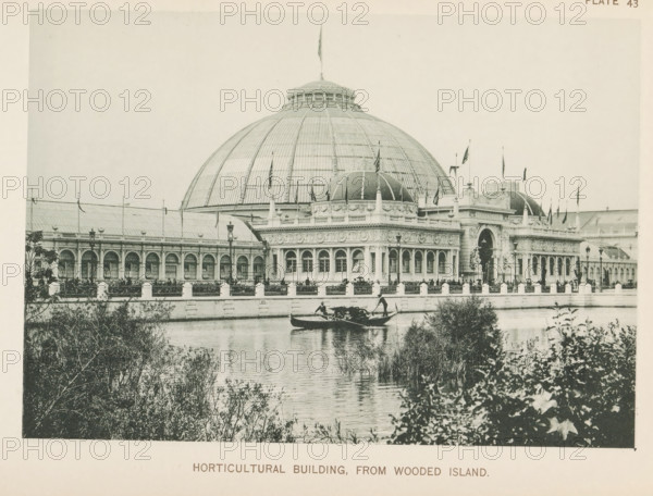 Horticultural Building, from Wooded Island, View of the horticultural building, designed by Jenney