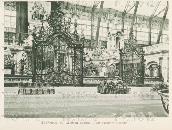 Entrance gates to the German exhibition during the World's Columbian Exposition in Chicago in 1893,