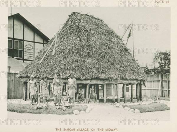 The Samoan village, on the Midway, House and people from Samoa at the World's Columbian Exposition