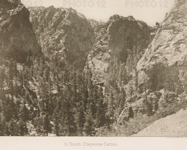 In South Cheyenne Cañon, View of the mountains near South Cheyenne Canyon, page, photomechanical