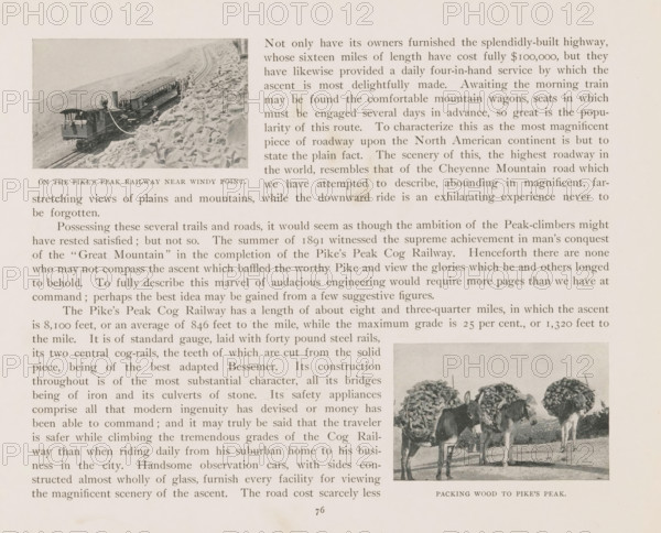 Packing wood to Pike's Peak, Three pack mules loaded with wood, page, photomechanical print,