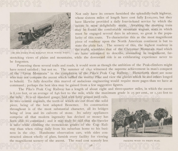 We helped to build Pike's Peak railway, View of a company riding on donkeys, page, photomechanical