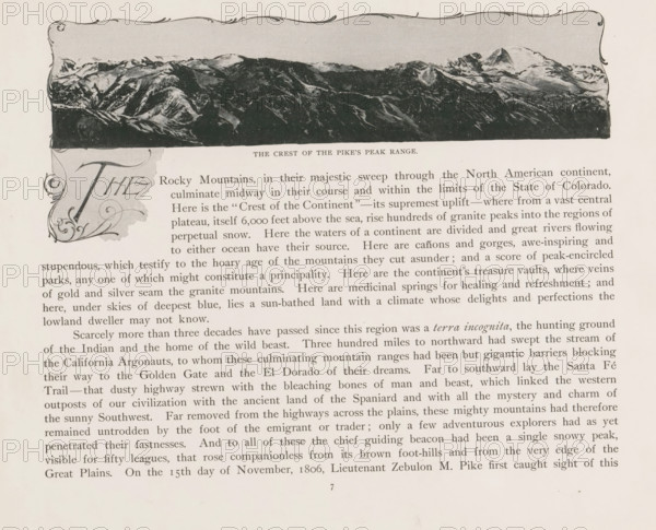 View of the Pikes Peak mountain range, The crest of the Pike's Peak range, page, photomechanical