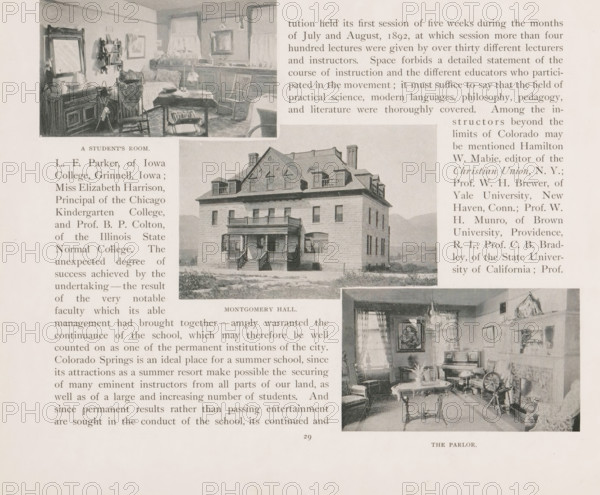A students room, Montgomery Hall, The Parlor, Photomontage of the Montgomery Hall in Colorado