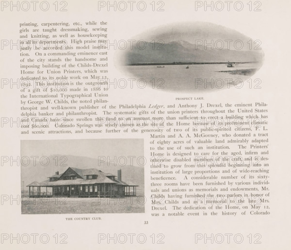 Prospect Lake, View of the Country Club of Colorado Springs, page, photomechanical print, Colorado