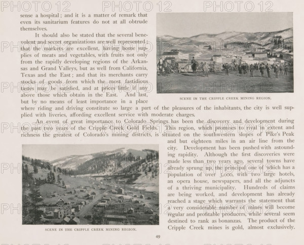 Scene in the Cripple Creek mining region, View of Cripple Creek, page, photomechanical print,