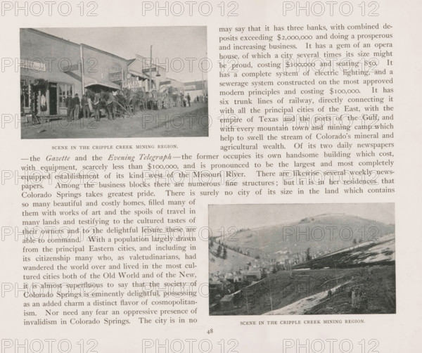 Scene in the Cripple Creek mining region, View of Cripple Creek, page, photomechanical print,