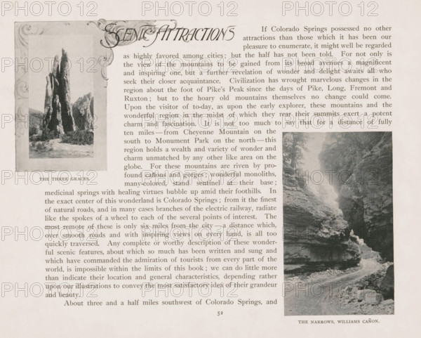 View of a road through the Cheyenne Canyon with inscription, page, photomechanical print, Williams