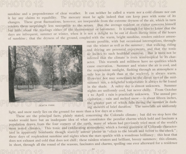 Acacia Park, View of Acacia Park in Colorado Springs, page, photomechanical print, Colorado