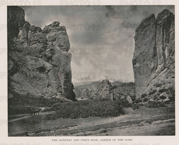 View of a rock pillar in Colorado Springs, Major Domo, Glen Eyrie, page, photomechanical print,