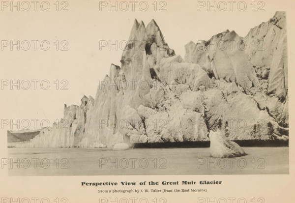 Peerspective view of the great Muir glacier, View of the Muir Glacier, page, photomechanical print,