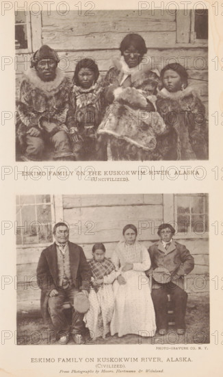 Eskimo family on the Kuskokwim River, Alaska (uncivilized), Group portrait of a Joepik family,