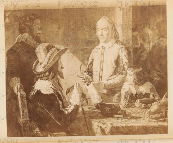 Photo reproduction of William Harvey demonstrating to Charles I the circulation of the blood from