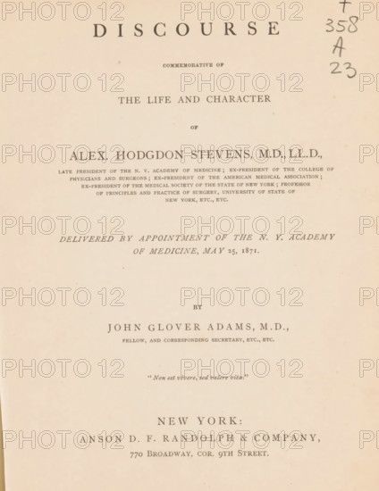 Discourse commemorative of the life and character of Alex. Hodgdon Stevens, book, annotation: 'MAY,