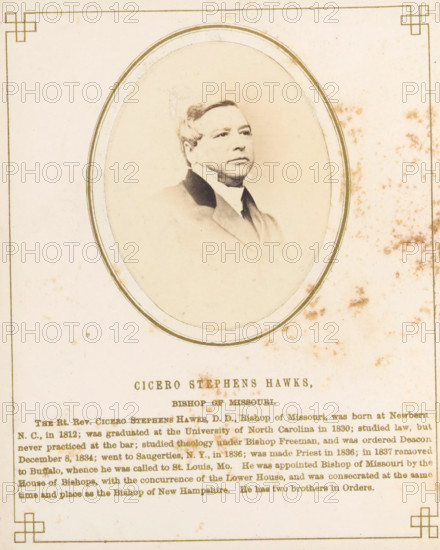 Portrait of Cicero Stephens Hawks, photograph, page, inscription: 'Cicero Stephens Hawks, Bishop of