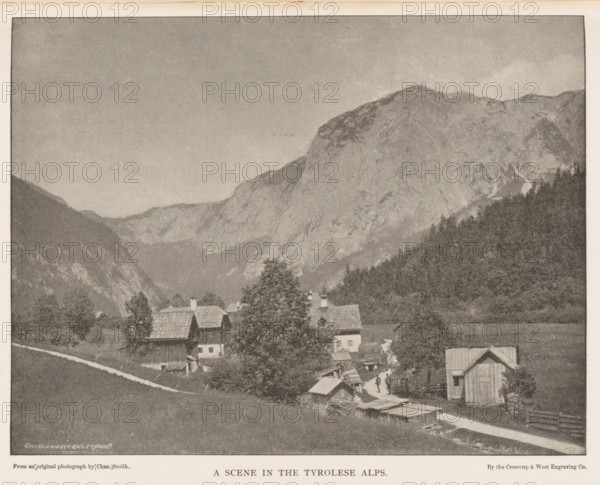 A Scene in the Tyrolean Alps, View of a few houses in the Tyrolean Alps, page, photomechanical