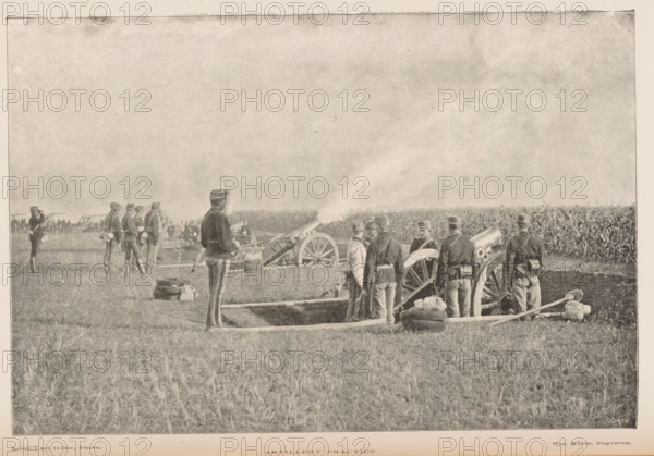Military exercise with artillery, Artillery practice, page, photomechanical print, inscription: