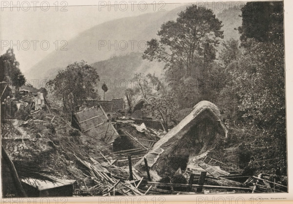 View of the devastation in a village after an earthquake in Japan, Effects of the great earthquake