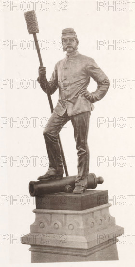 View of a detail of the civil war monument in Manchester, member of the artillery, page,