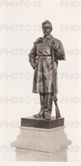 View of a detail of the civil war monument in Manchester, member of the infantry, page,